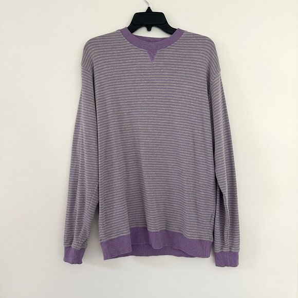 Peter Millar Mens Striped Crewneck Sweater Large Crown Purple Cotton Comfort - Picture 1 of 8